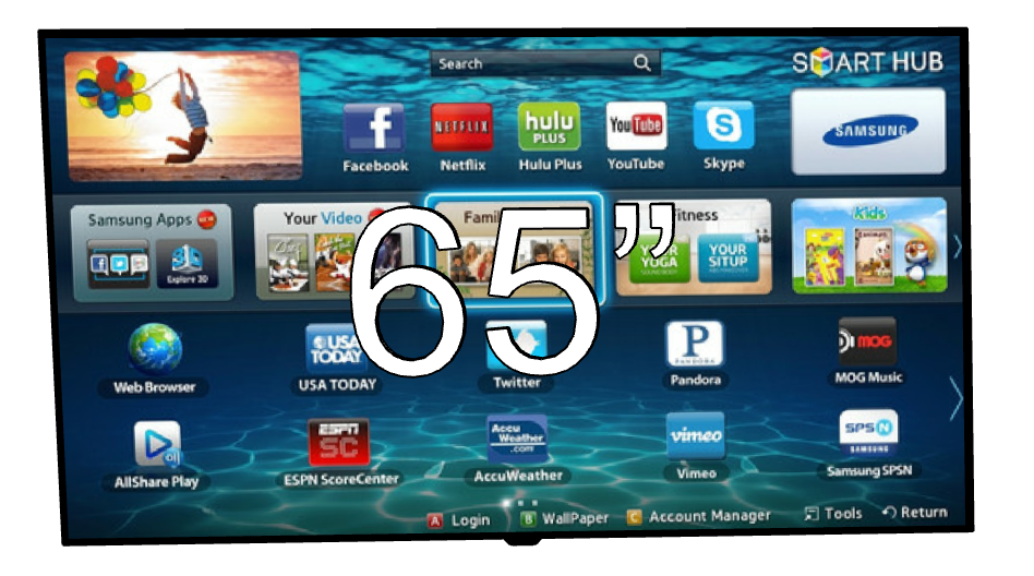 TV65" montert på gulvstativ(e)